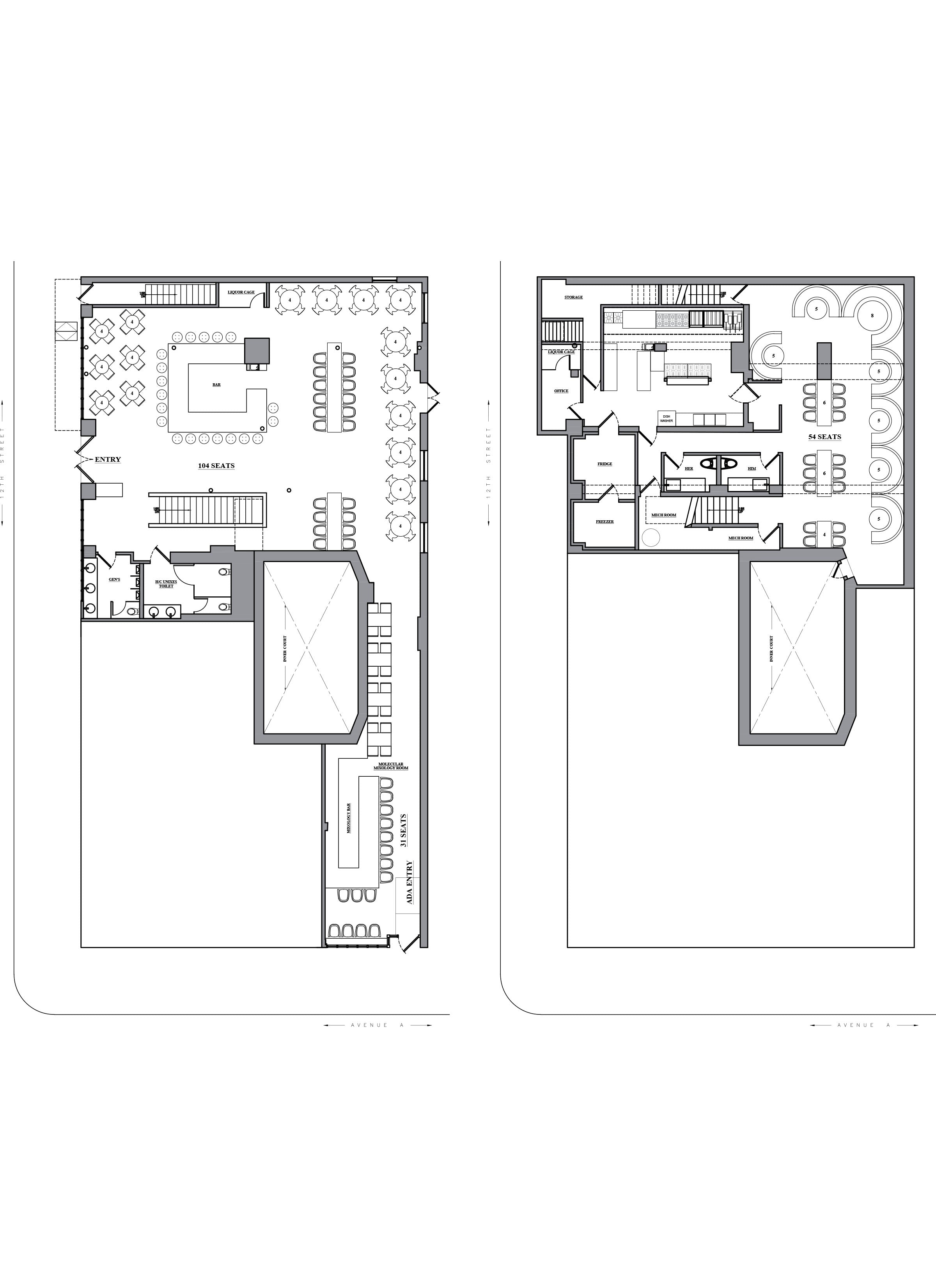 Floor plan design - AutoCAD drafting_Restaurant & Bar_Alphabet city_NYC